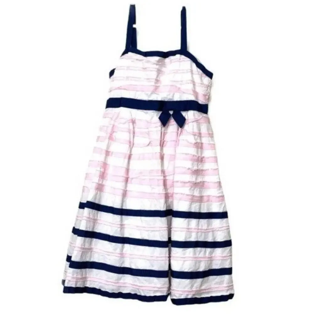The Children's Place Girls White Pink Bow Layered Spaghetti Long Sundress Size 8